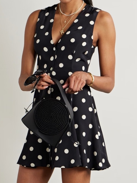 Doen Dresses & Skirts - Doen Aubrey Silk Polka Dot V Neck Button Pleated Mini Dress Solstice Sky